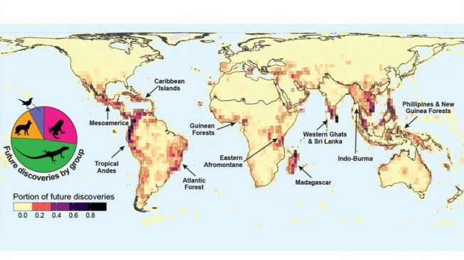 Peta lokasi hewan tak dikenal yang hidup di Bumi. [Yale.edu]