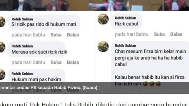 Tangkapan layar pegawai honorer Pengadilan Tinggi Sumatera Selatan yang mengolok-olok Habib Rizieq Shihab. [Facebook]