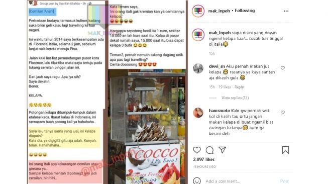 Wisatawan syok lihat buah ini jadi camilan di Italia (instagram.com/@mak_inpoh)