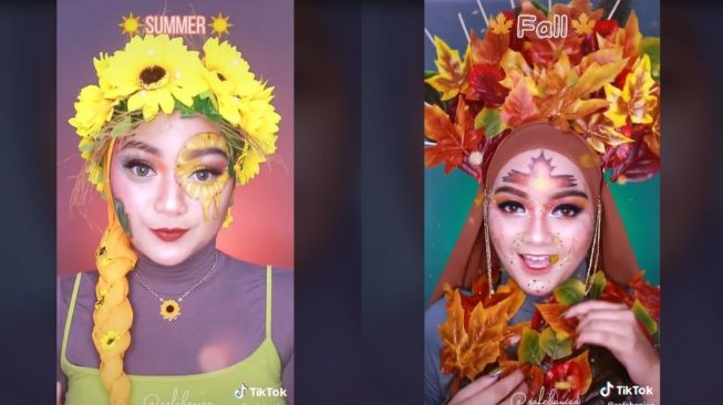 Viral Wanita Ini Bikin Tampilan Makeup 4 Musim (tiktok.com/@rafchanisa)