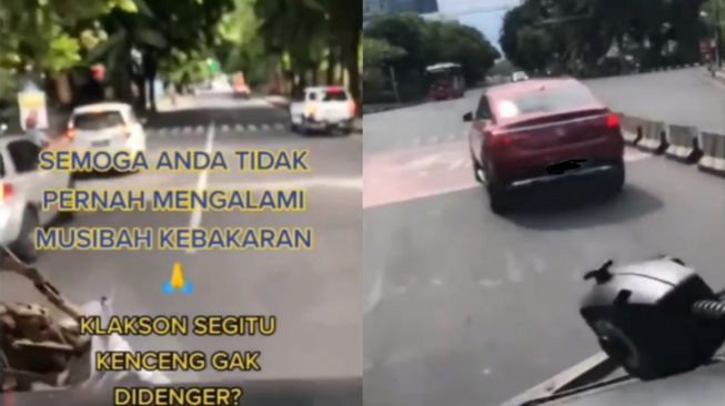 Mobil Mewah Halangi Jalan Mobil Pemadam Kebakaran, Warganet Geram