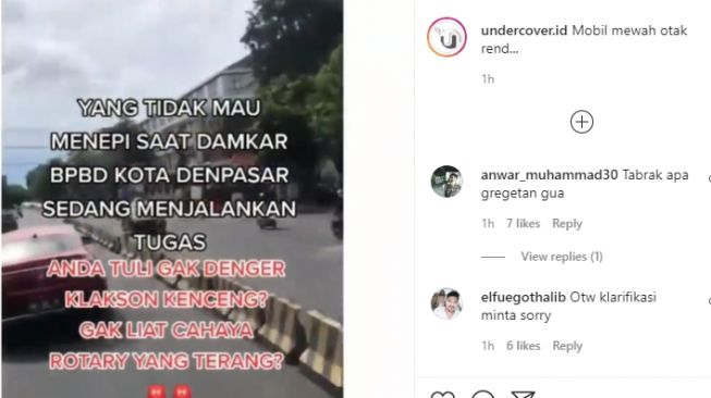 Viral video mobil halangi damkar yang melaju ke lokasi kebakaran. (Instagram/manaberita)