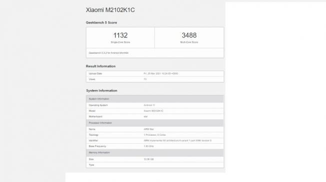 Hasil Geekbench Xiaomi Mi 11 Ultra. [Geekbench]