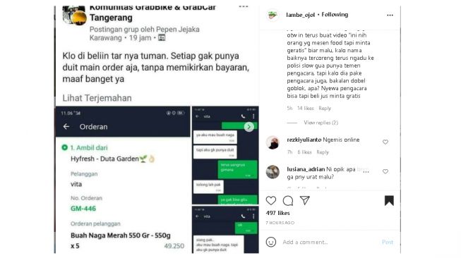 Aksi customer rayu driver belikan barang karena tak punya uang (instagram.com/@lambe_ojol)