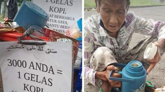 Jual Kopi di Pinggir Jalan, Tulisan di Lapak Dagangan Si Nenek Bikin Haru