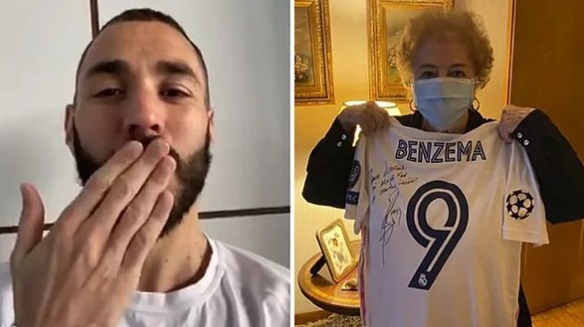 Striker Real Madrid Karim Benzema memberikan hadiah istimewa untuk fans berusia 100 tahun. [Foto: Marca]