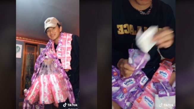 Pria Borong Pembalut karena Rumor Berhadiah Uang (tiktok.com/okinsyh)