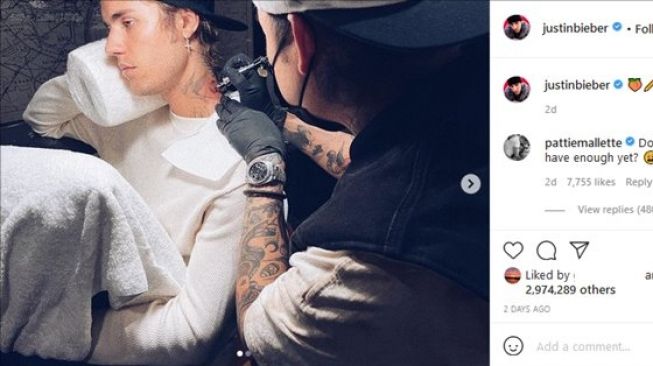 Justin Bieber disemprot ibunda usai bikin tato baru. (Instagram/@justinbieber)