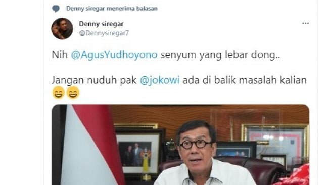 Cuitan Denny Siregar soal keputusan Pemerintah mengenai hasil KLB Partai Demokrat di Deli Serdang Sumatera Utara.[Twitter/@Dennysiregar7]