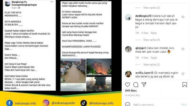 Postingan FB sumpahi Indramayu kena bencana (instagram.com/@indramayuinfo)