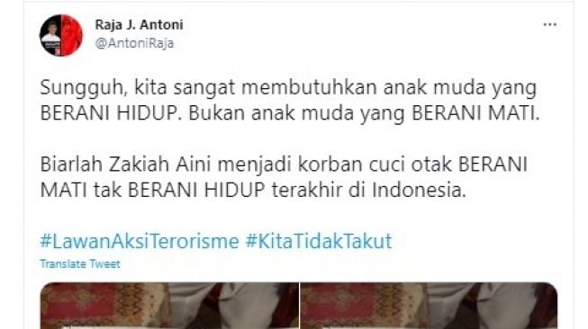 Cuitan Raja Juli Antoni soal aksi penyerangan Mabes Polri.[Twitter/@AntonioRaja]