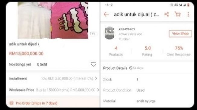 Pelapak online jual adik. (Twitter/@adamanuarrrrrrr)