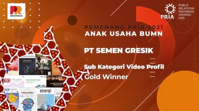 PT Semen Gresik (SG) berhasil meraih penghargaan Gold di sub kategori video profil dalam salah satu ajang penghargaan tertinggi untuk bidang Kehumasan & Media, Public Relations Indonesia Award (PRIA). (Rabu, 31 Maret 2021)