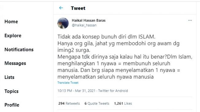 Cuitan Ustaz Haikal Hassan.[Twitter/@haikal_hassan]