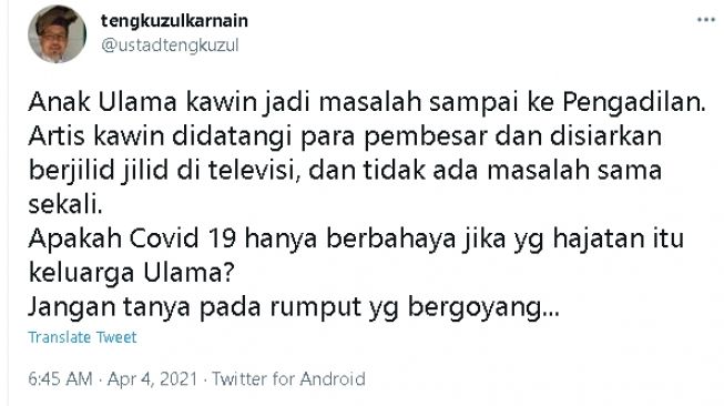 Cuitan Tengku Zul soal pernikahan artis (twitter.com/@ustadtengkuzul)