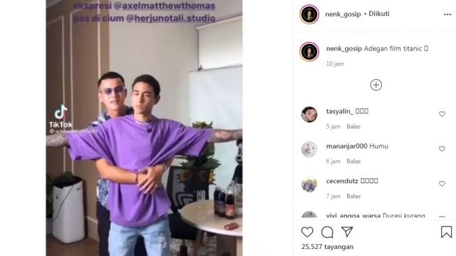 Unggahan soal Herjunot Ali dan Axel Matthew [Instagram/@nenk_gosip]