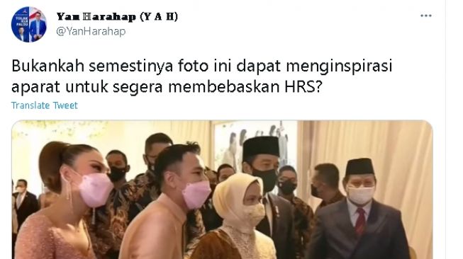 Cuitan Yan Harahap soal foto Jokowi di pernikahan Atta-Aurel (twitter.com/@FiersaBesari)