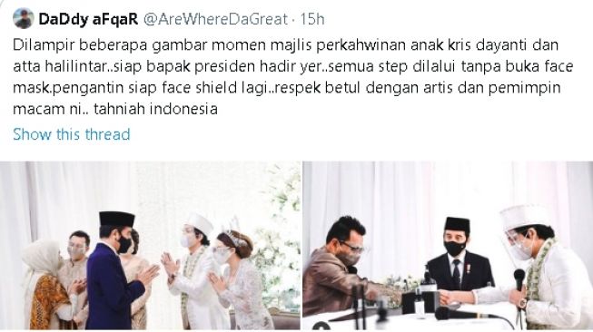 Jokowi hadiri akad nikah Atta-Aurel dipuji warganet Malaysia (twitter.com/@AreWhereDaGreat)