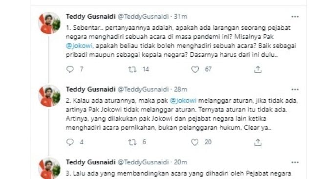 Cuitan Dewan Pakar PKPI, Teddy Gusnaidi.[Twitter/@TeddyGusnaidi]