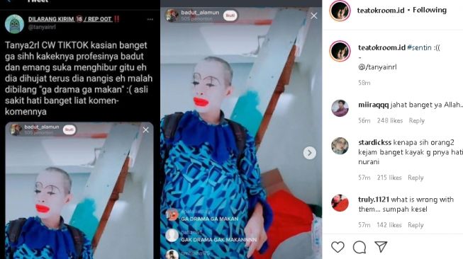 Badut dihujat di Tiktok saat live (instagram.com/@teatokroom.id)