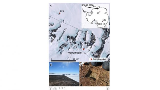 Bekas hantaman meteor di Antartika. [Science Advances]