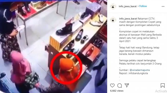 Tangkapan layar aksi komplotan copet di mal terekam kamera CCTV.[Instagram/@info_jawa_barat]