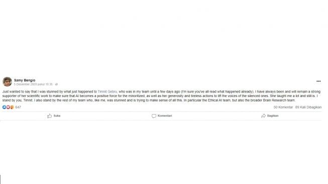 Curhatan Manajer Google Ai yang mengundurkan diri. [Facebook]
