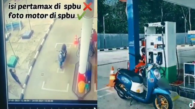 Asyik Memotret Motor di SPBU, Penunggang Scoopy Ini Panen Sindiran, Kenapa?