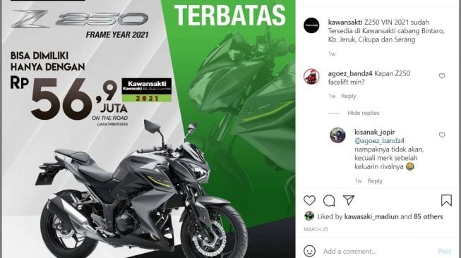 Kawasaki Z250 lagi kena diskon gede-gedean nih (Instagram)