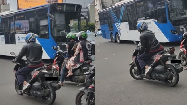 Greget! Pemotor bak Musuhan dengan Aspal, Kaki Tak Mau Turun saat Berhenti