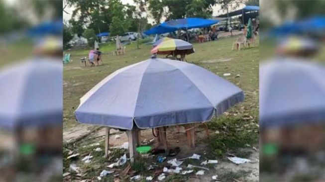 Tangkapan layar video tenda ceper di Stadion Utama Riau. [Instagram/@anggarita4]