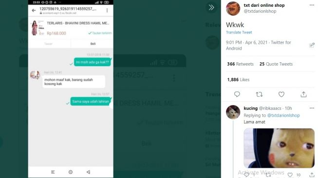 Pesan calon pembeli baru dijawab setelah 3 tahun. [Twitter]