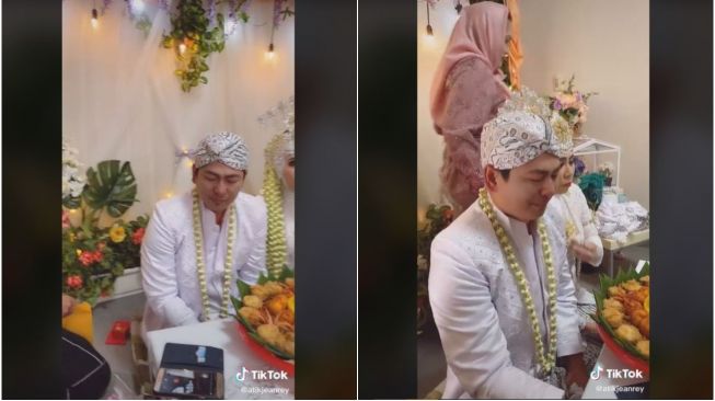 Dua Tahun Pacaran Tanpa Ketemu, Viral Pria Ini Menangis saat Akhirnya Nikah (tiktok.com/@atikjeanrey)