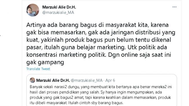 Cuitan Marzuki Alie mencecar SBY (twitter.com/@marzukialie_MA)
