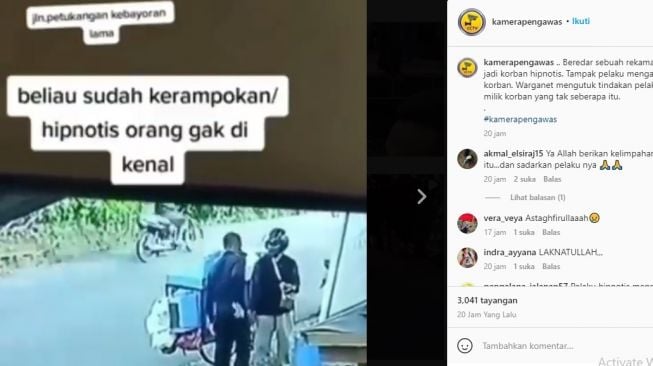 Aksu pemotor diduga hipnotis tukang kerupuk terekam kamera CCTV.[Instagram/@kamerapengawas]