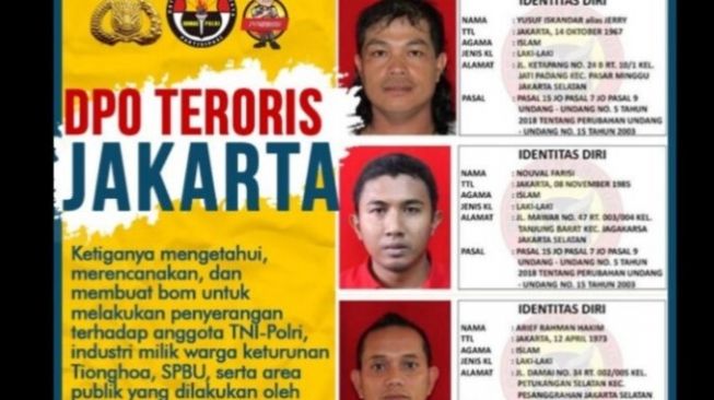 Polisi Sebar 3 Foto Wajah Teroris Jakarta, Berencana Bom TNI dan Polri