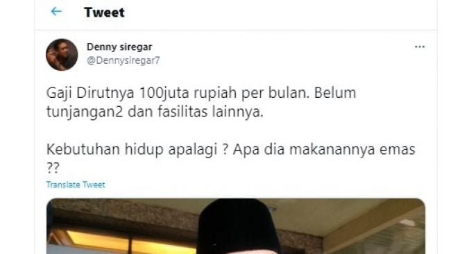 Cuitan Denny Siregar soal penyebab korupsi.[Twitter/@Dennysiregar7]