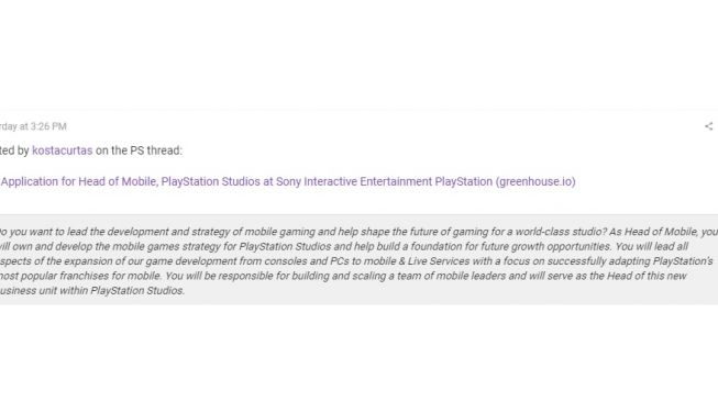 Lowongan pekerjaan di Sony. [Resetera]