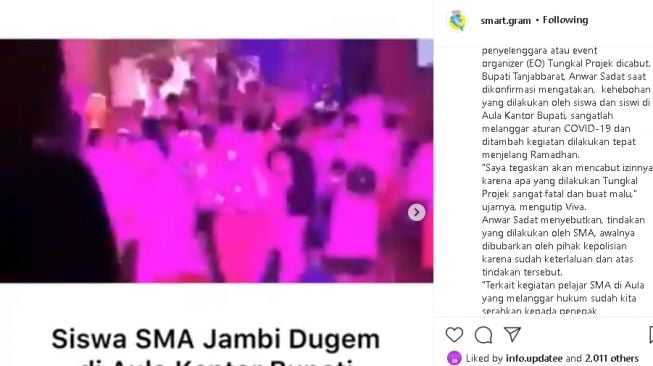 Aksi siswa SMA dugem di aula kantor bupati (instagram.com/@smart.gram)