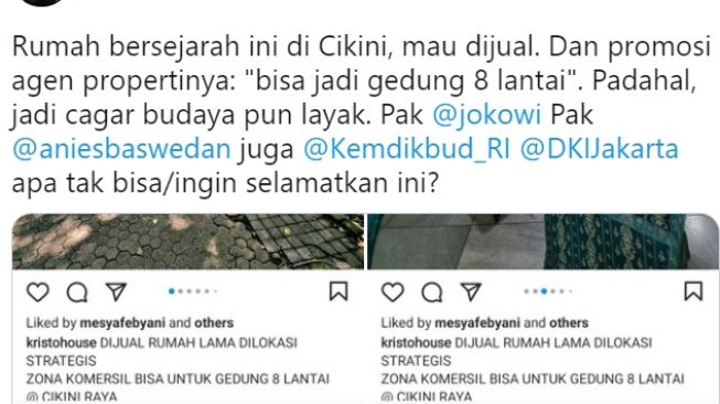 Viral rumah menlu RI pertama Achmad Soebardjo Djojoadisoerjo dijual secara online. (Twitter)