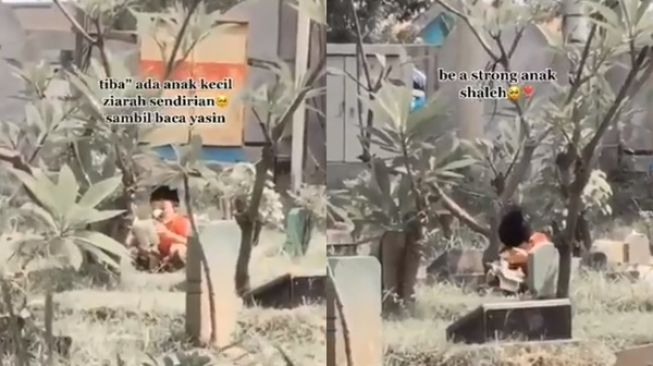 Bikin Mewek, Video Bocah Ziarah Sendirian ke Pemakaman, Khusyuk Baca Yasin