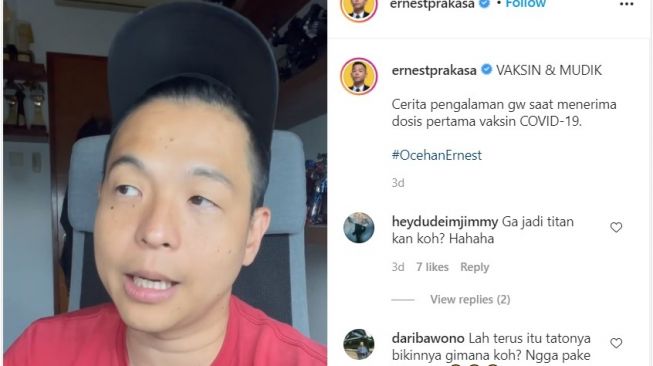 Komentar Ernest Prakasa terkait larangan mudik lebaran 2021 (Instagram)