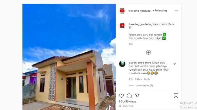 Viral kisah pengantin pilih pesta pernikahan yang sederhana tapi punya rumah.[Instagram/@trending_youtube_]