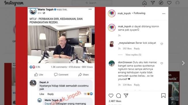 Unggahan tentang Mario Teguh [Instagram]