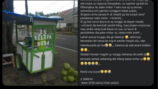 Dapat Orderan 50 Bungkus, Kisah Penjual Es Kelapa Ini Malah Berujung Pilu. (Twitter/@hiboorans)