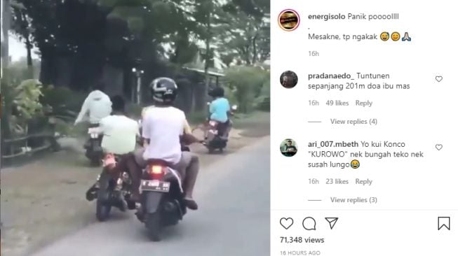 Suasana saat pemuda diduga pelaku balap liar dipepet mobil polisi. - (Instagram/@energisolo)