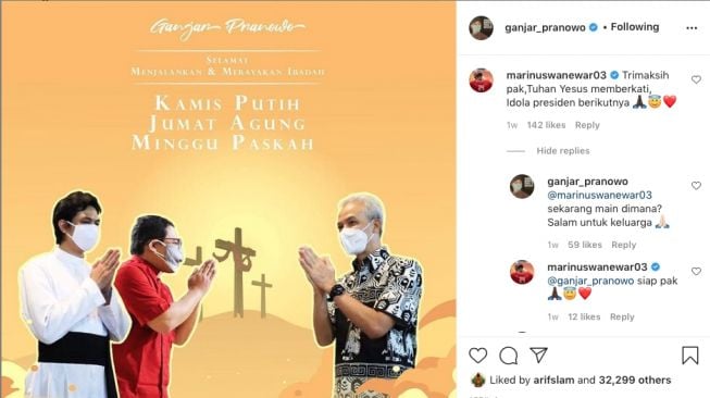 Tangkapan layar percakapan  Gubernur Jawa Tengah Ganjar Pranowo dan Marinus Wanewar di Instagram. [Instagram/@ganjar_pranowo]