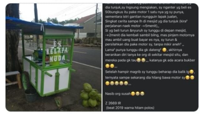 Pembeli Curi Sepeda Motor Penjual Es Kelapa, Ngaku Borong buat Bukber