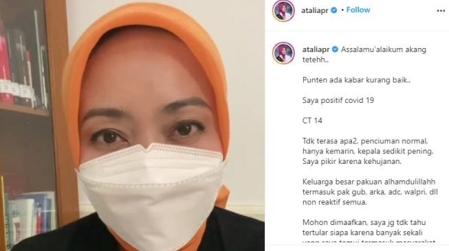 Istri Ridwan Kamil Atalia Praratya Positif Covid-19