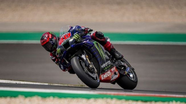 Pebalap tim Monster Energy Yamaha Fabio Quartararo menjalani sesi latihan bebas Grand Prix Portugal, Sirkuit Algarve, Portimao. (16/4/2021) (HO via Yamaha Motor Racing Srl)